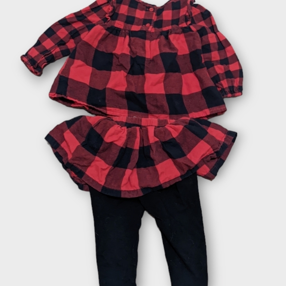 6-12 Months Baby Gap Red Black Buffalo Check Plaid 2 Piece Cotton Flannel Outfit - Picture 5 of 6